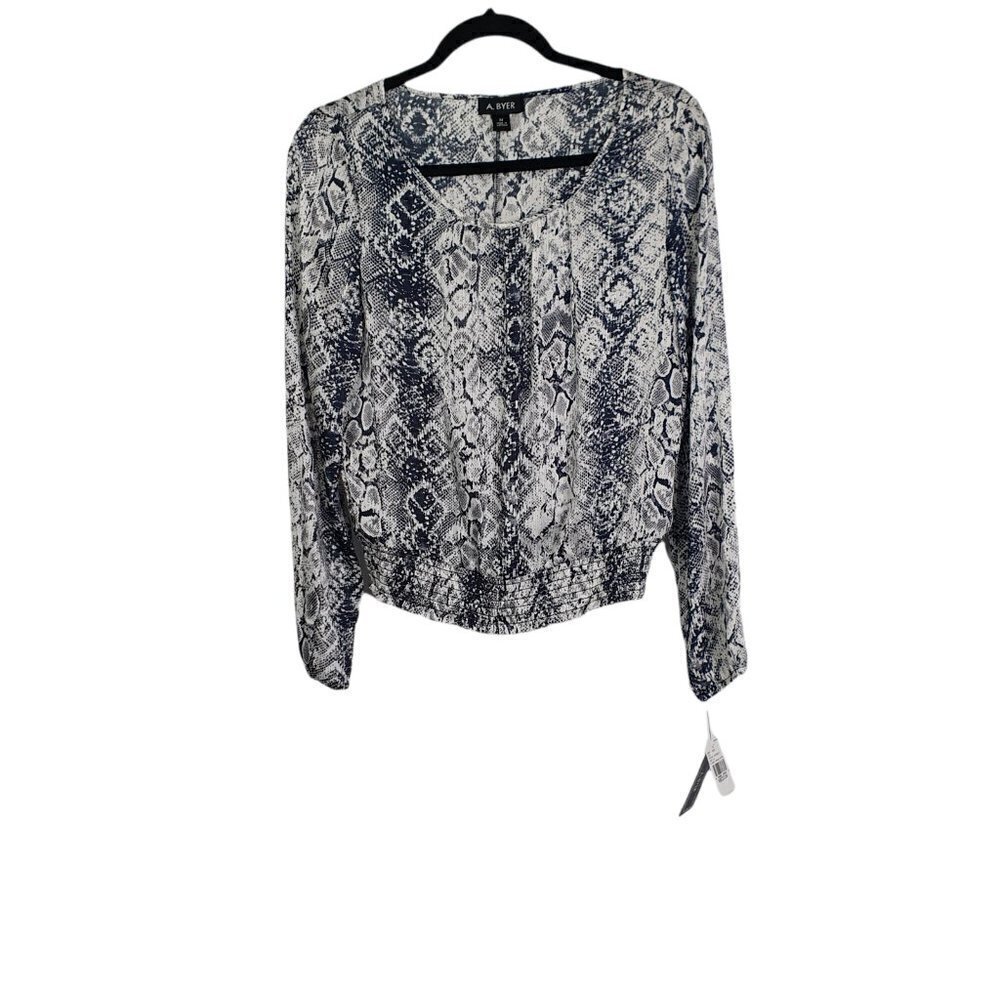 A. Byer Black & White Snake-Print Blouson Top